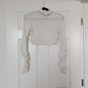 Cream Ruched Sleeve Crop Top